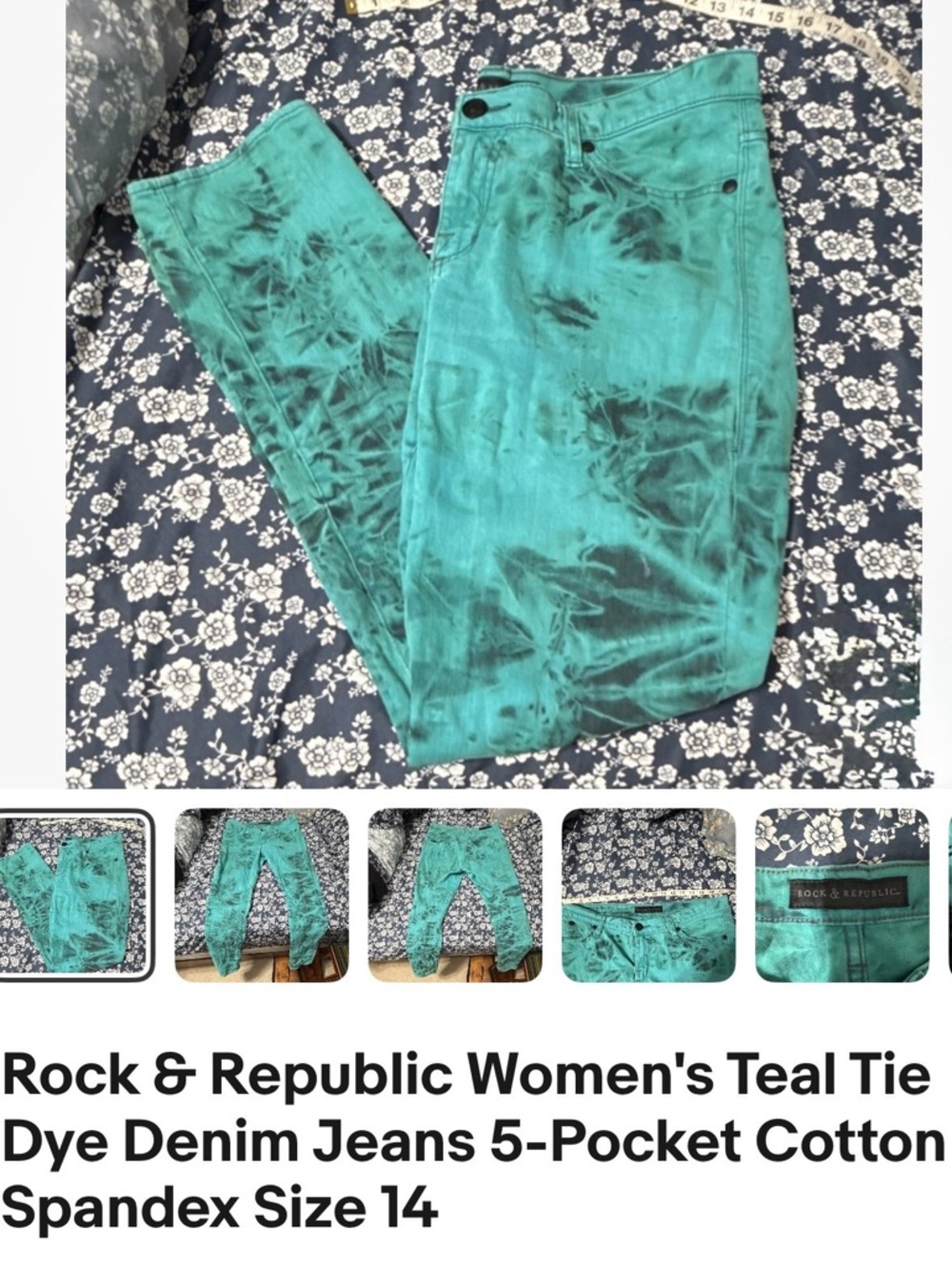 Rock & Republic Teal Tie-Dye Jeans Misses Size 14 34x30 (35x30) NWOT